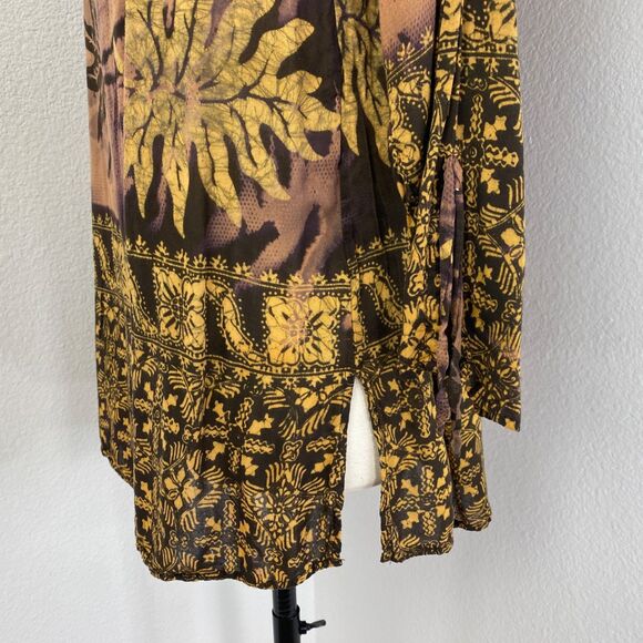 Putri Diana Batik Brown Tunic Blouse Top Med Long Sleeves Boho Whimsy Fairy Goth - Picture 7 of 10